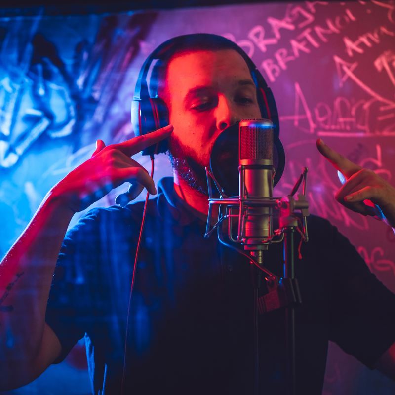 Musician recording in a studio