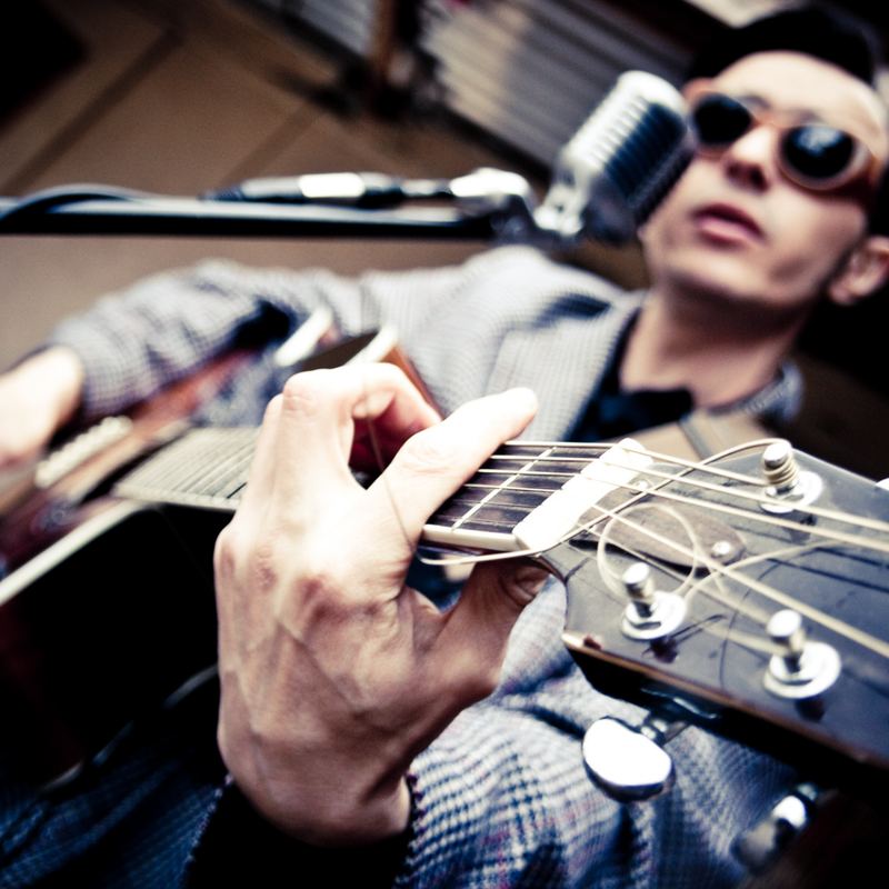 Musician playing electric guitar